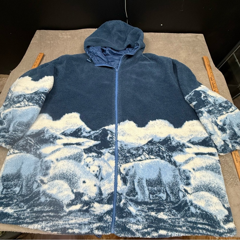 Cozy fleece polar bear jacket coat plus size 4x 5x hoodie full zip unisex blue